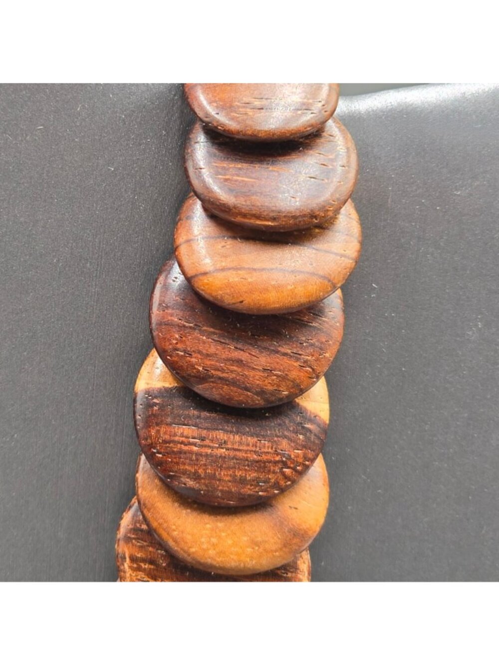 Vintage Rosewood Bead Disc Necklace Graduated Wood Statement 18" - Picture 5 of 12